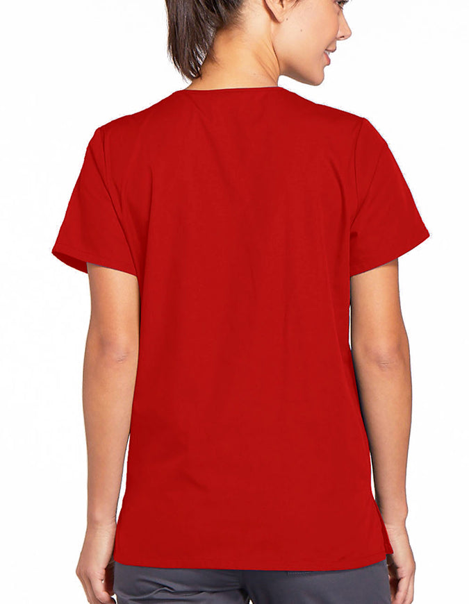 Cherokee Workwear 26.5 Inch Women's Snap Front Scrub Top Red