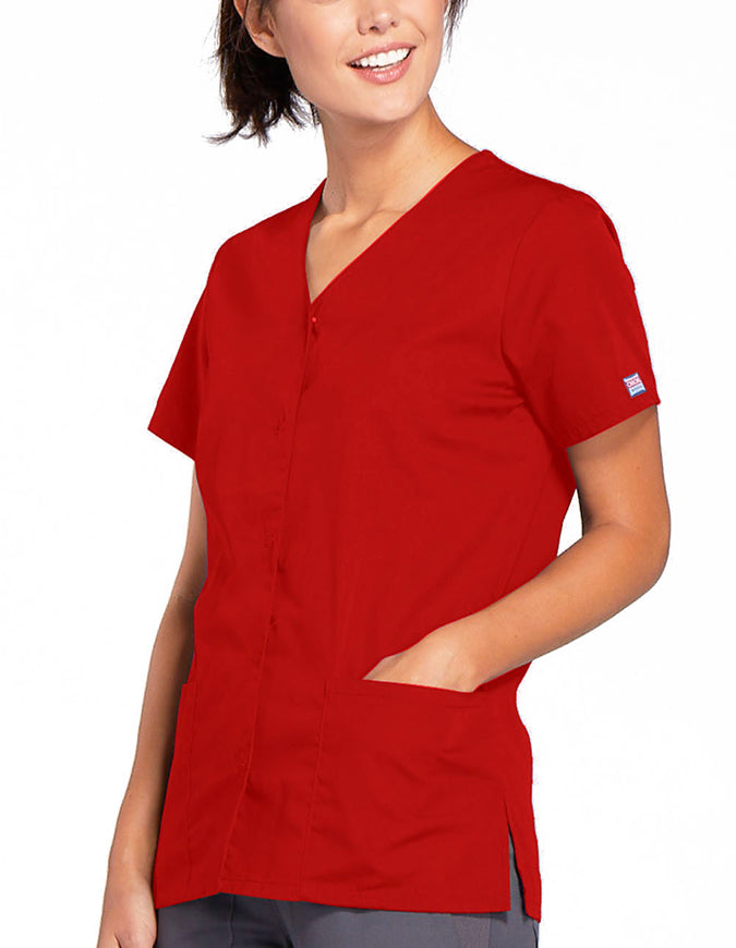 Cherokee Workwear 26.5 Inch Women's Snap Front Scrub Top Red