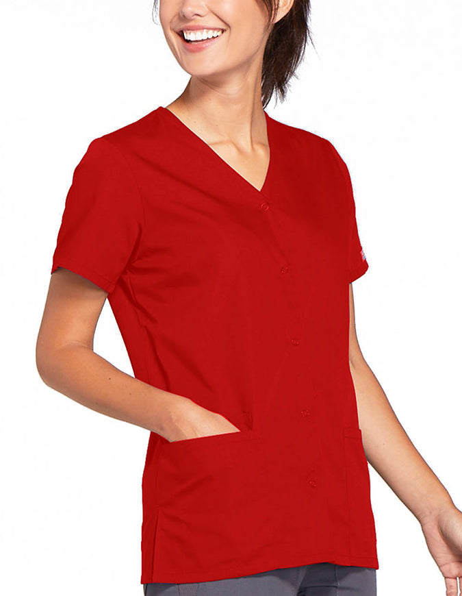 Cherokee Workwear 26.5 Inch Women's Snap Front Scrub Top Red