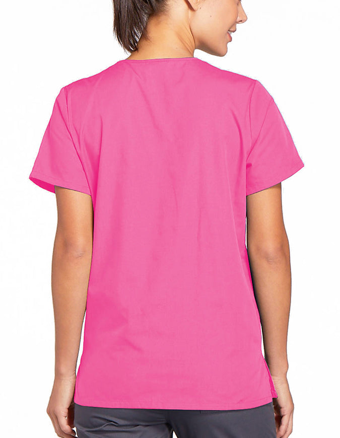 Cherokee Workwear 26.5 Inch Women's Snap Front Scrub Top Shocking Pink