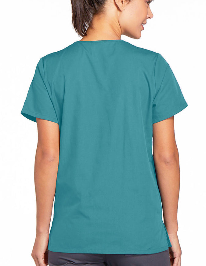 Cherokee Workwear 26.5 Inch Women's Snap Front Scrub Top Teal Blue