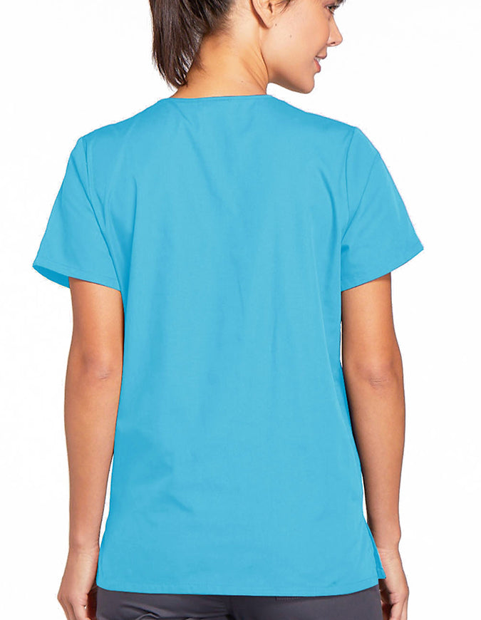 Cherokee Workwear 26.5 Inch Women's Snap Front Scrub Top Turquoise