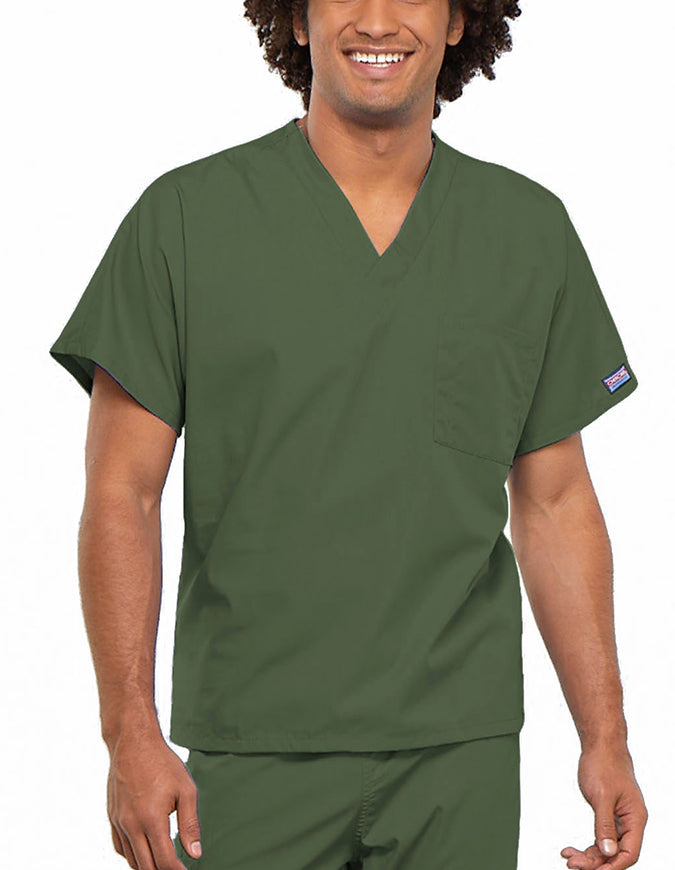 Cherokee Workwear Unisex V-Neck Solid Scrub Top Olive