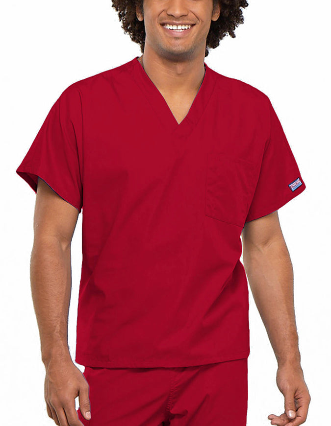 Cherokee Workwear Unisex V-Neck Solid Scrub Top Red