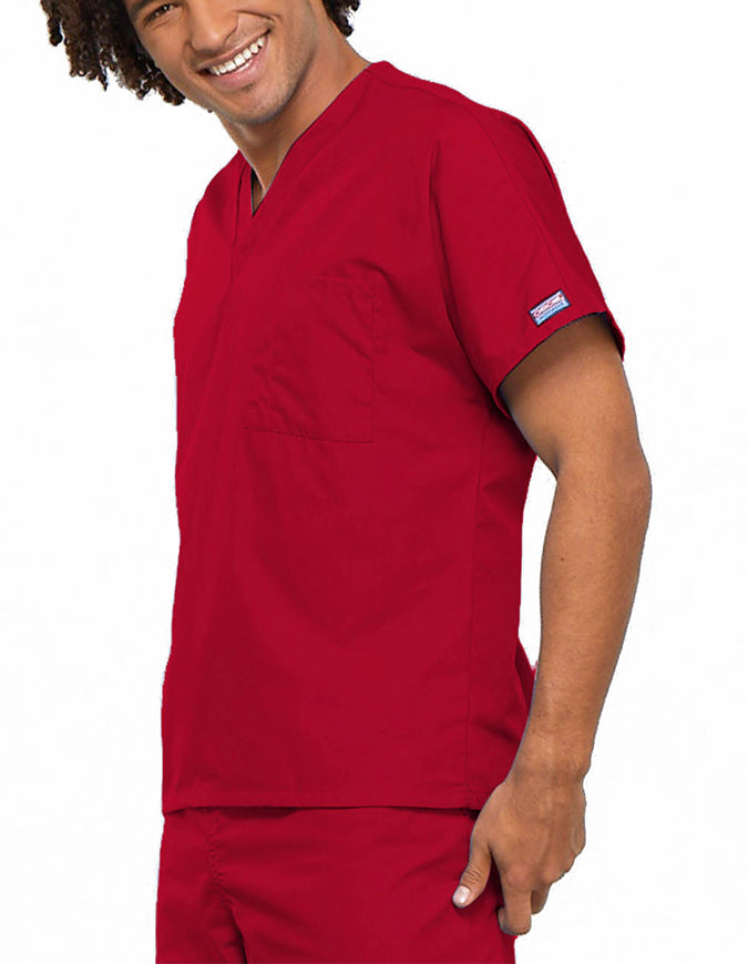 Cherokee Workwear Unisex V-Neck Solid Scrub Top Red