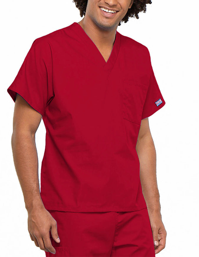 Cherokee Workwear Unisex V-Neck Solid Scrub Top Red