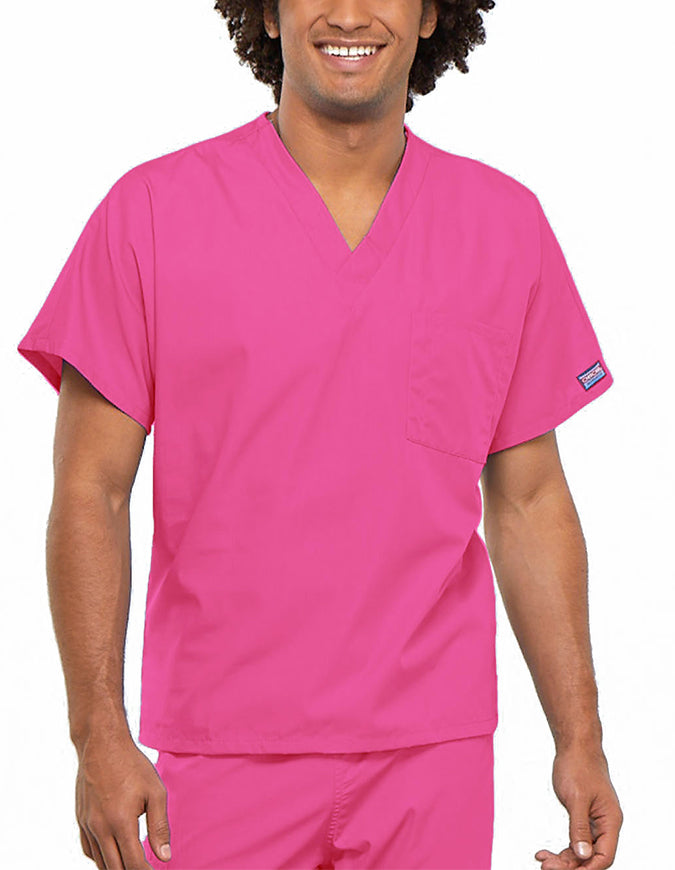 Cherokee Workwear Unisex V-Neck Solid Scrub Top Shocking Pink