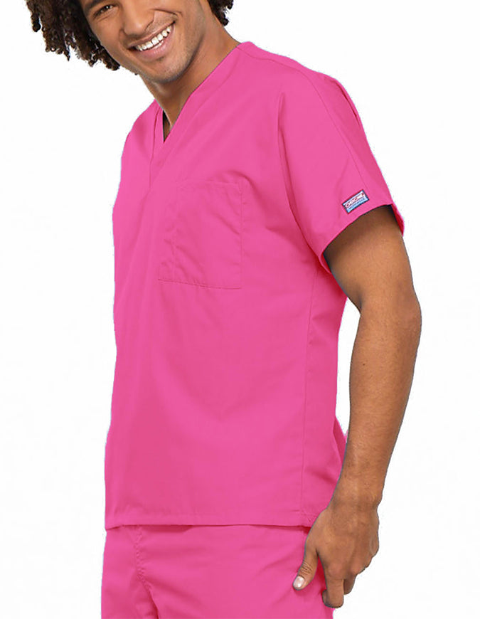 Cherokee Workwear Unisex V-Neck Solid Scrub Top Shocking Pink