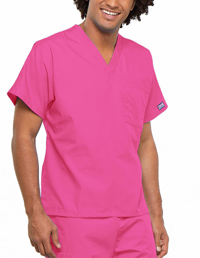 Cherokee Workwear Unisex V-Neck Solid Scrub Top Shocking Pink