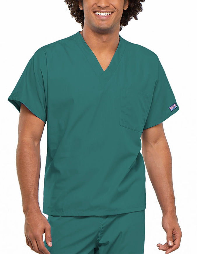 Cherokee Workwear Unisex V-Neck Solid Scrub Top - Teal Blue