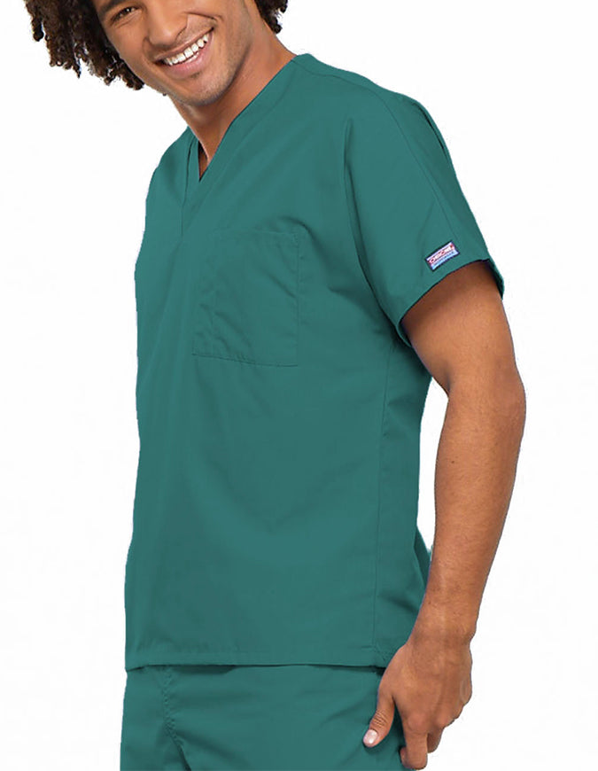 Cherokee Workwear Unisex V-Neck Solid Scrub Top - Teal Blue