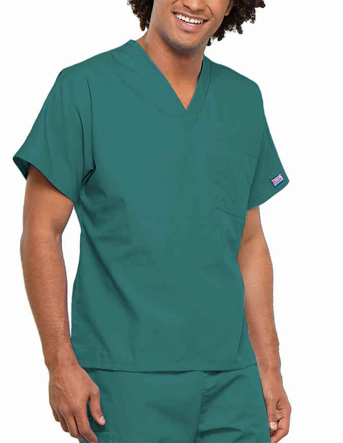 Cherokee Workwear Unisex V-Neck Solid Scrub Top - Teal Blue