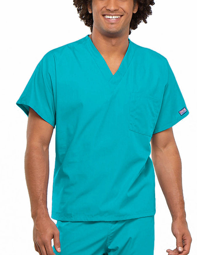 Cherokee Workwear Unisex V-Neck Solid Scrub Top Turquoise