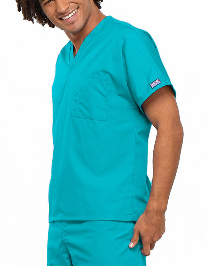 Cherokee Workwear Unisex V-Neck Solid Scrub Top Turquoise