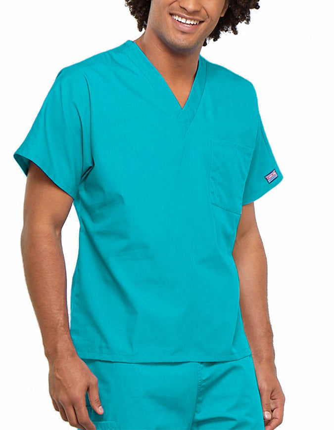 Cherokee Workwear Unisex V-Neck Solid Scrub Top Turquoise