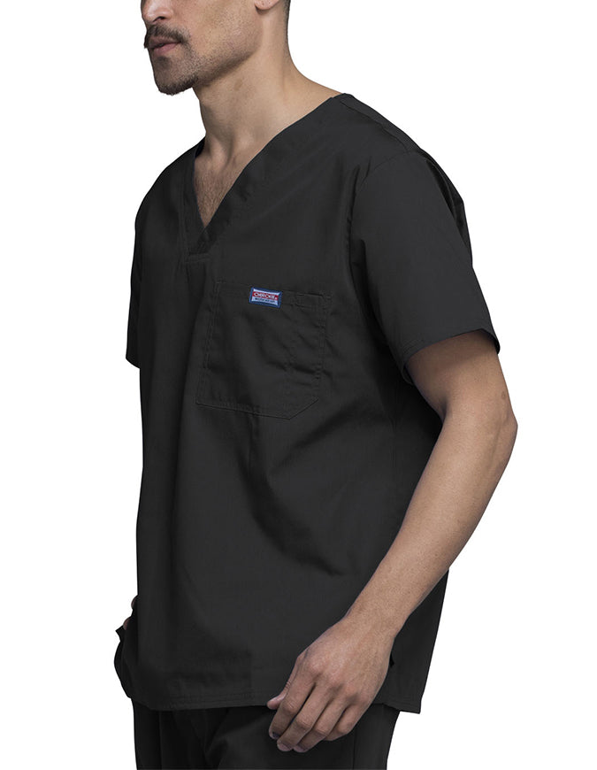 Cherokee Workwear Men's Chest Pocket V-Neck Scrub Top Black