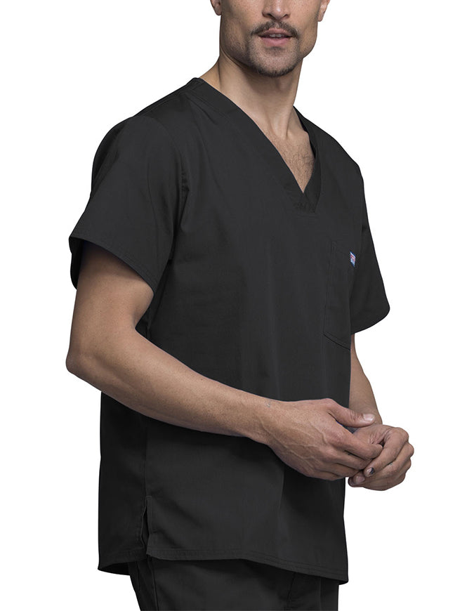 Cherokee Workwear Men's Chest Pocket V-Neck Scrub Top Black