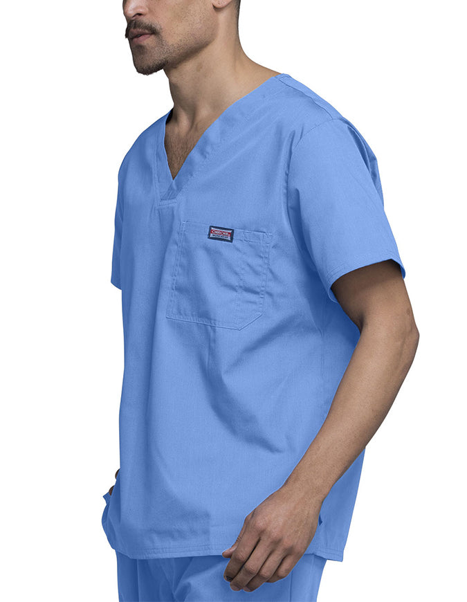 Cherokee Workwear Men's Chest Pocket V-Neck Scrub Top ciel