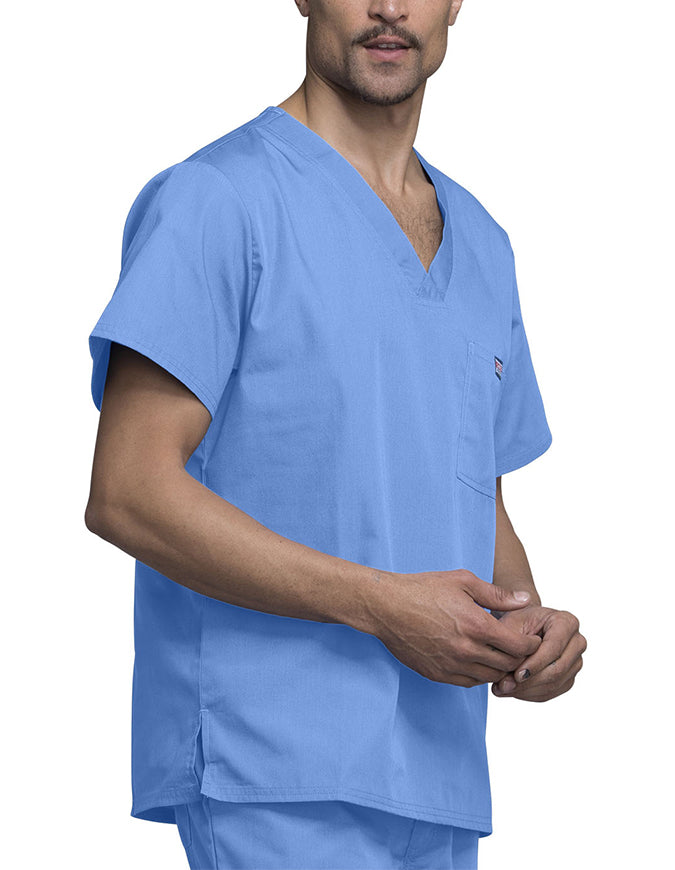 Cherokee Workwear Men's Chest Pocket V-Neck Scrub Top ciel