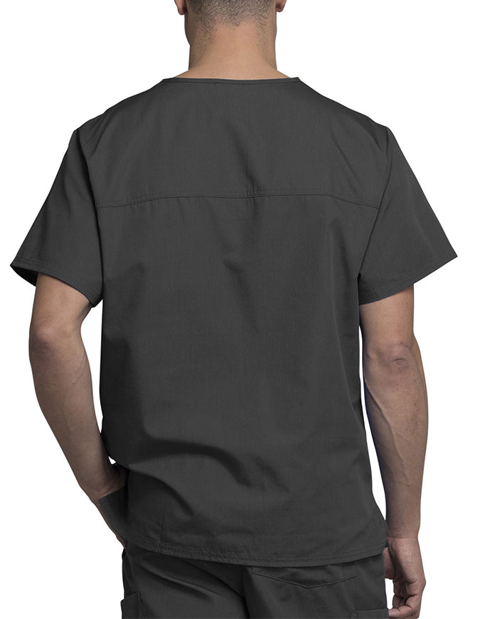 Cherokee Workwear Men's Chest Pocket V-Neck Scrub Top Pewter