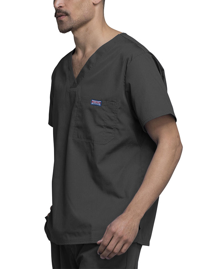 Cherokee Workwear Men's Chest Pocket V-Neck Scrub Top Pewter