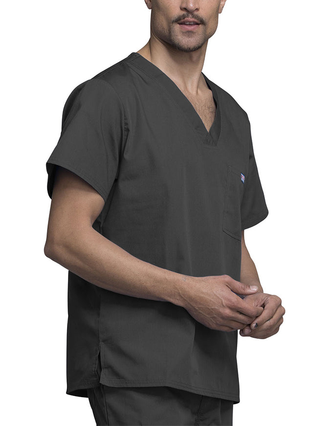 Cherokee Workwear Men's Chest Pocket V-Neck Scrub Top Pewter