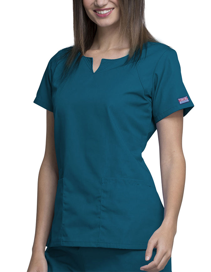 Cherokee Workwear Womens Four Pocket Scrub Top Caribbean Blue