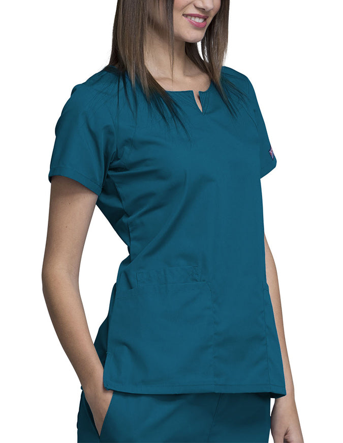 Cherokee Workwear Womens Four Pocket Scrub Top Caribbean Blue