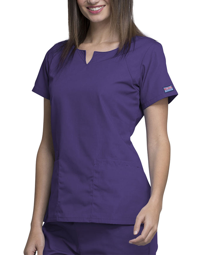 Cherokee Workwear Womens Four Pocket Scrub Top Grape