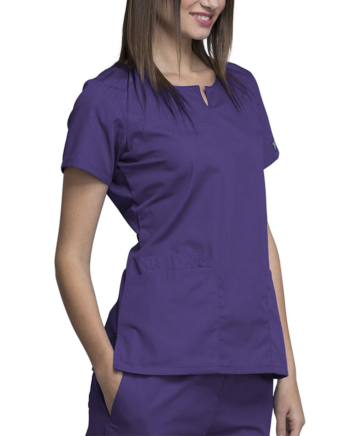 Cherokee Workwear Womens Four Pocket Scrub Top Grape