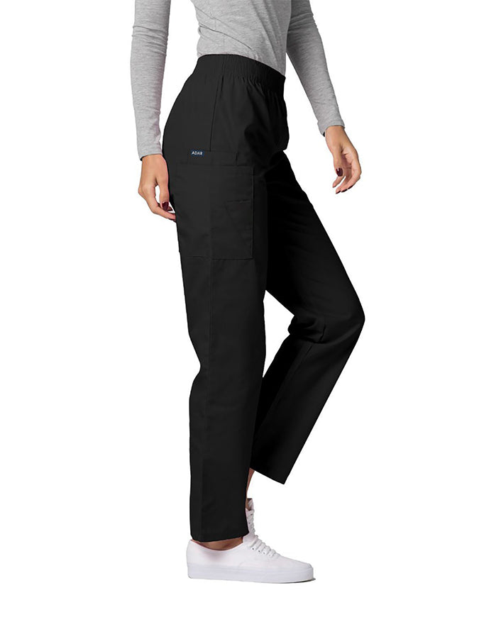 Adar 30 Inch Women Elastic Waist Cargo Scrub Pants Silver Black