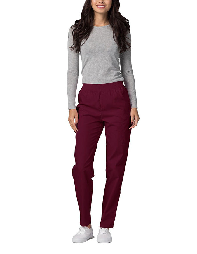 Adar 30 Inch Women Elastic Waist Cargo Scrub Pants Burgundy