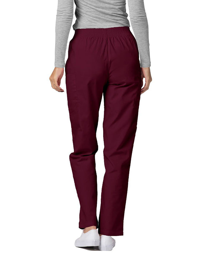 Adar 30 Inch Women Elastic Waist Cargo Scrub Pants Burgundy