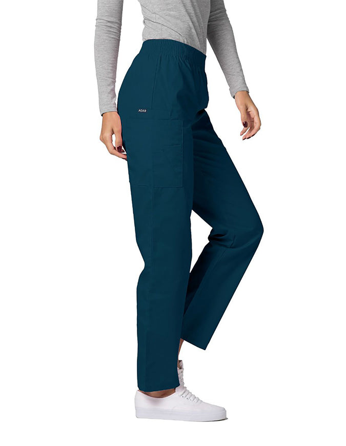 Adar 30 Inch Women Elastic Waist Cargo Scrub Pants Caribbean Blue