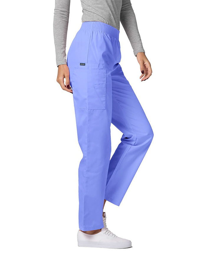 Adar 30 Inch Women Elastic Waist Cargo Scrub Pants Ceil Blue