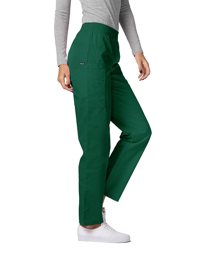 Adar 30 Inch Women Elastic Waist Cargo Scrub Pants Hunter Green