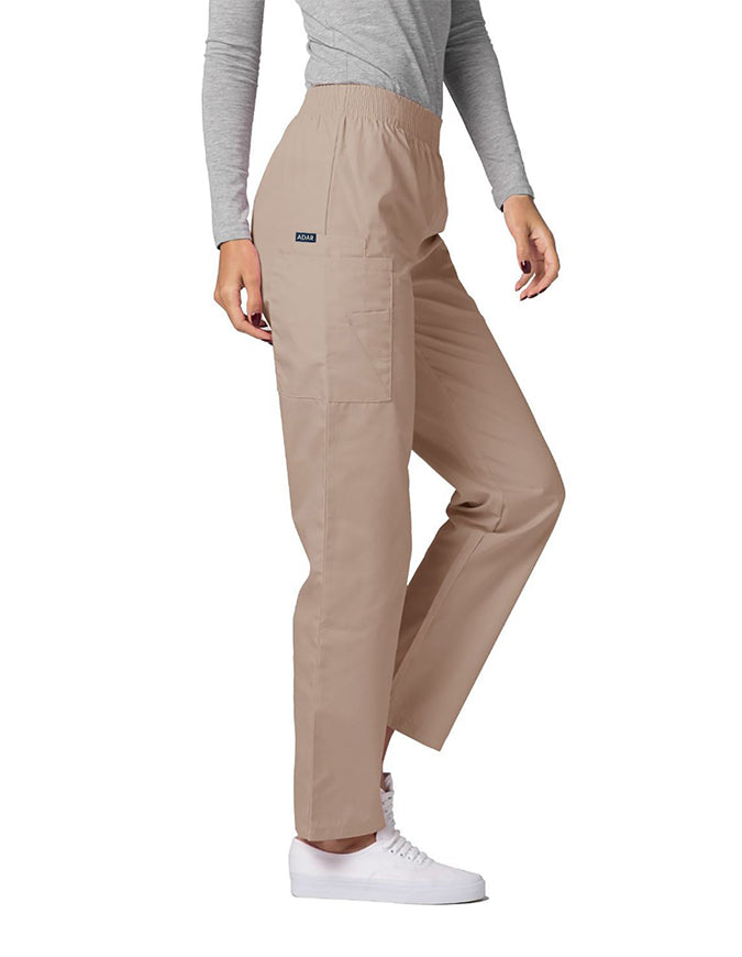 Adar 30 Inch Women Elastic Waist Cargo Scrub Pants Khaki