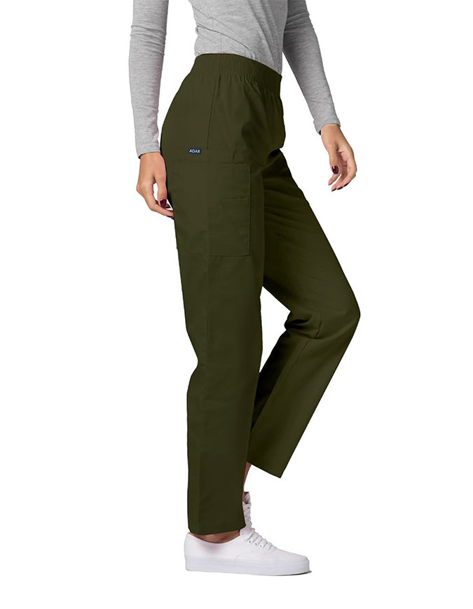 Adar 30 Inch Women Elastic Waist Cargo Scrub Pants Olive