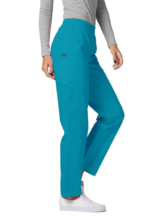 Adar 30 Inch Women Elastic Waist Cargo Scrub Pants Silver Teal Blue