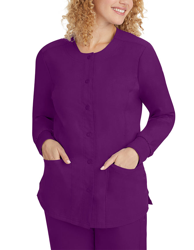 Healing Hands Purple Label Women's Snap Front Daisy Scrub Jacket Eggplant