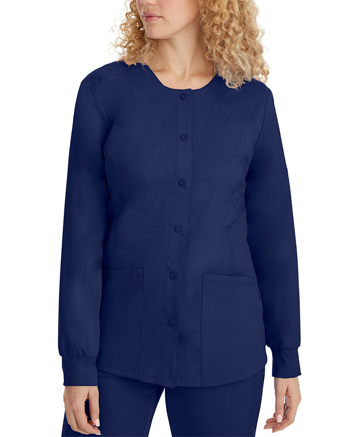 Healing Hands Purple Label Women's Snap Front Daisy Scrub Jacket - Navy