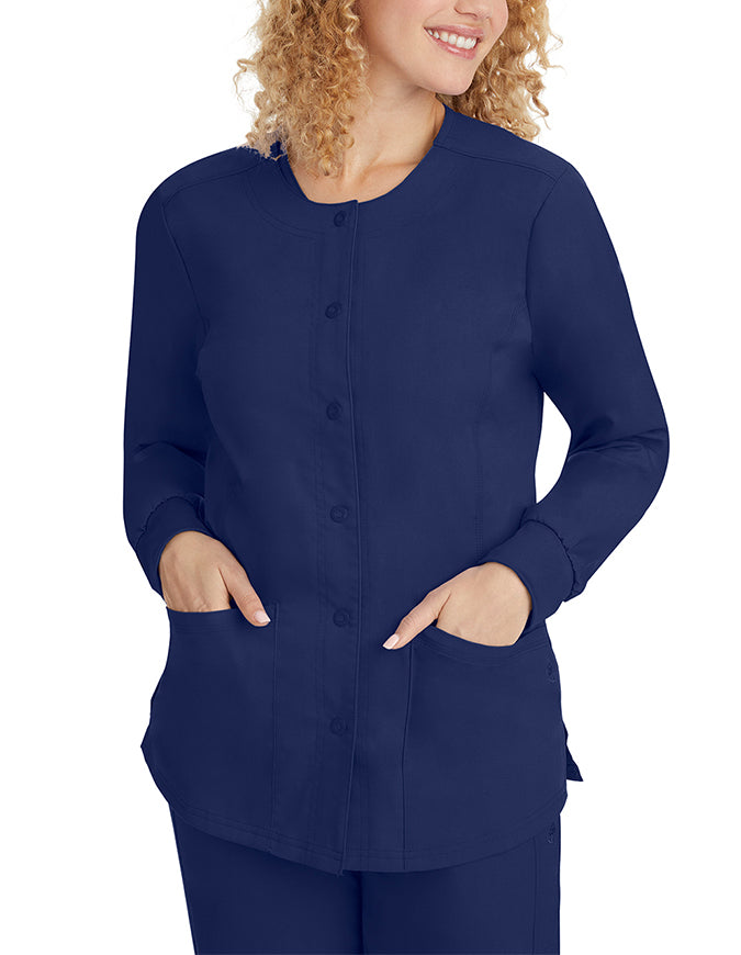 Healing Hands Purple Label Women's Snap Front Daisy Scrub Jacket - Navy