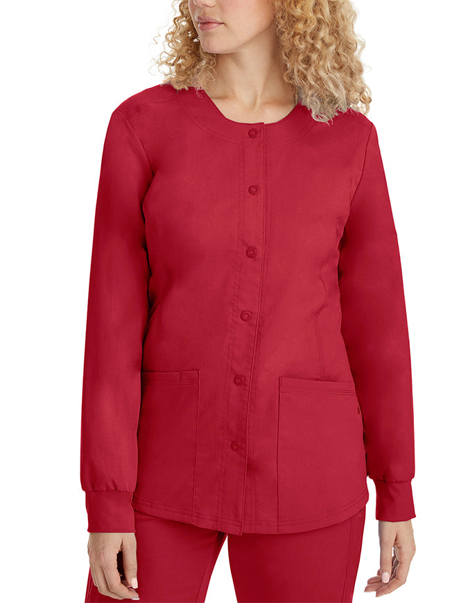 Healing Hands Purple Label Women's Snap Front Daisy Scrub Jacket - Red