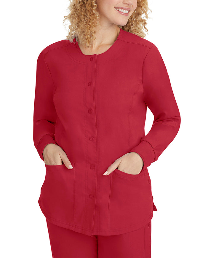 Healing Hands Purple Label Women's Snap Front Daisy Scrub Jacket - Red