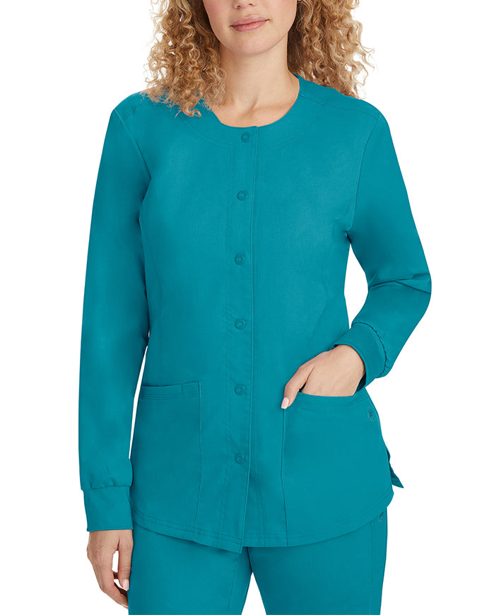 Healing Hands Purple Label Women's Snap Front Daisy Scrub Jacket - Teal