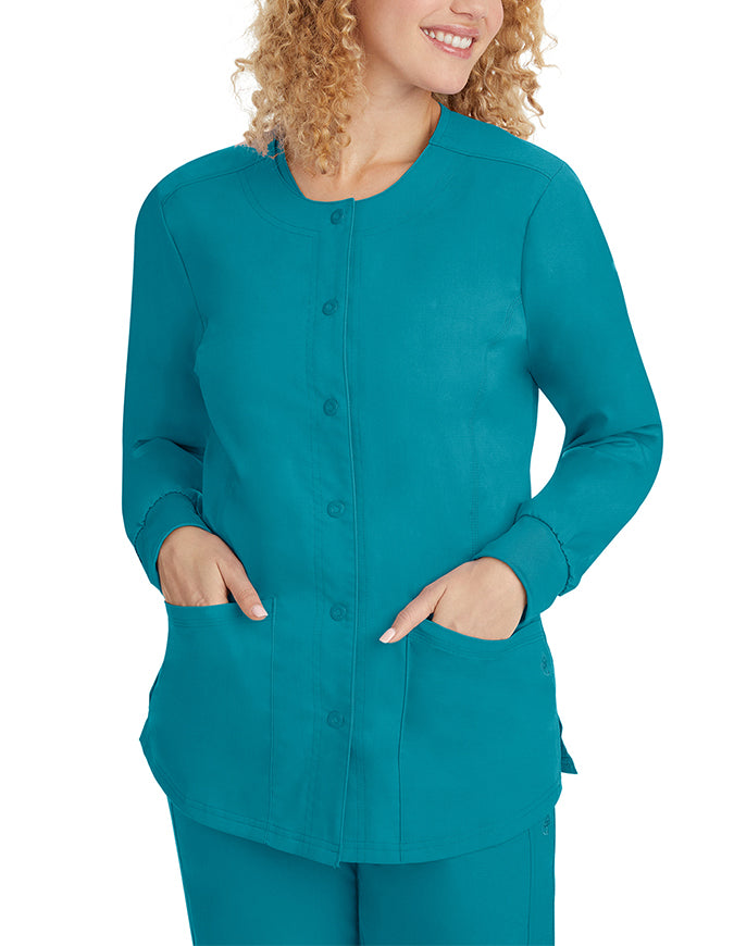 Healing Hands Purple Label Women's Snap Front Daisy Scrub Jacket - Teal