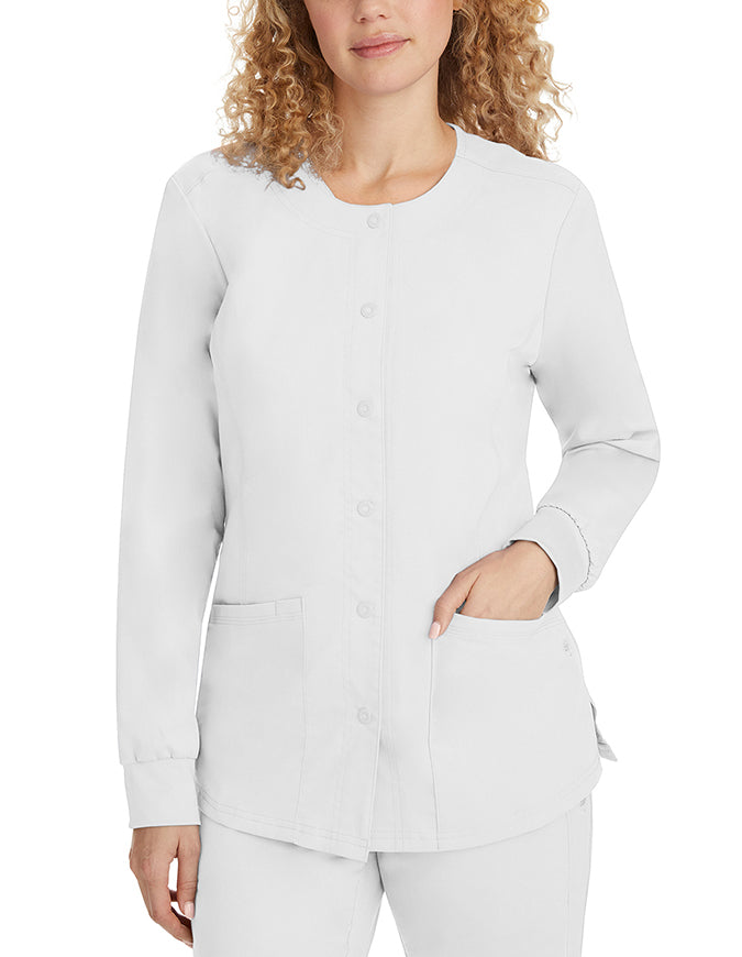 Healing Hands Purple Label Women's Snap Front Daisy Scrub Jacket - White