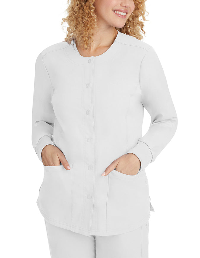 Healing Hands Purple Label Women's Snap Front Daisy Scrub Jacket - White