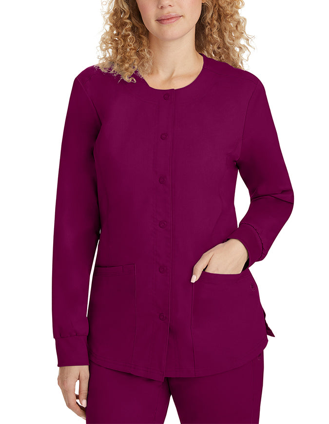 Healing Hands Purple Label Women's Snap Front Daisy Scrub Jacket - wine