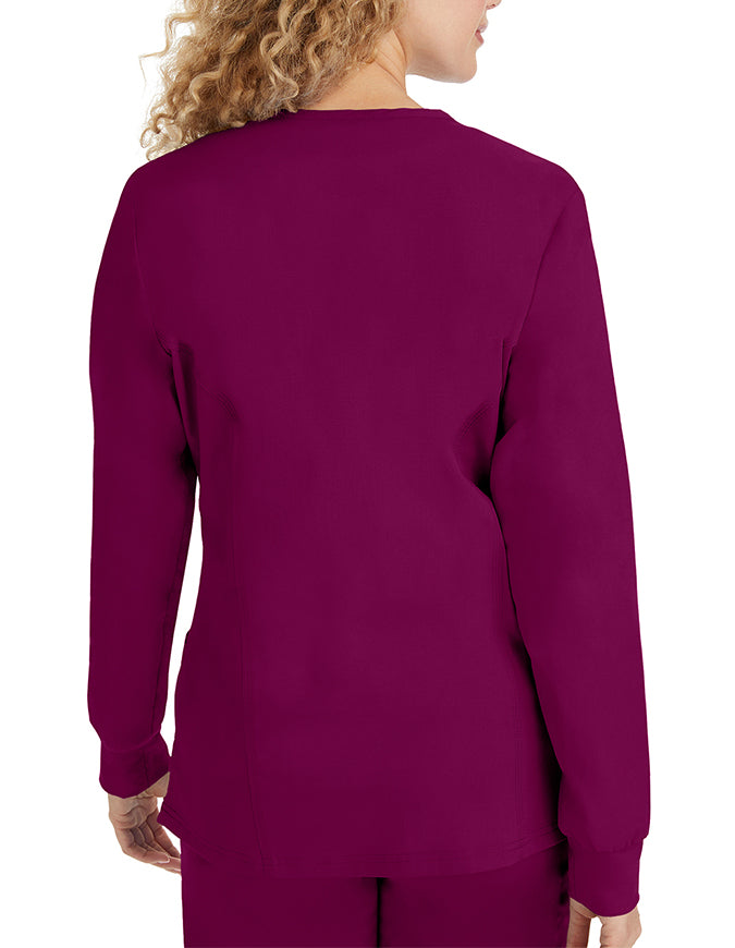 Healing Hands Purple Label Women's Snap Front Daisy Scrub Jacket - wine